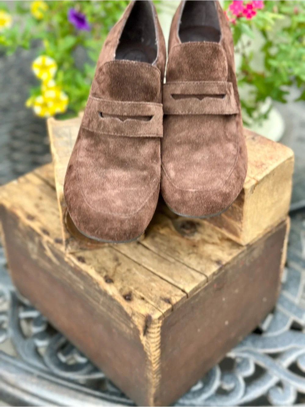 Born Brown Suede Heeled Loafers Penny Loafer Pumps 7M Comfort Shoes